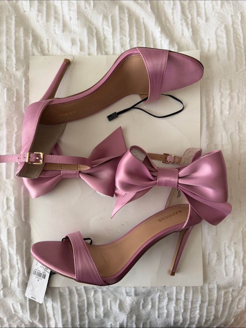 Express Pink Satin Bow Ankle Strap Stiletto Heels